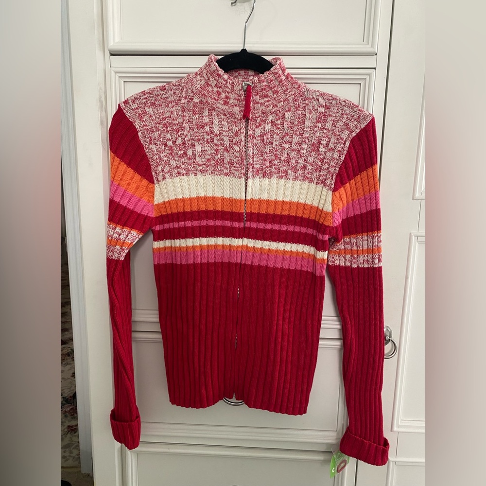 Circo NWT Girls Sweater Multi Color Striped Ribbed Front Zipper Size 14-…